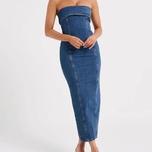 Meshki Katherine Strapless Denim Midi Dresss